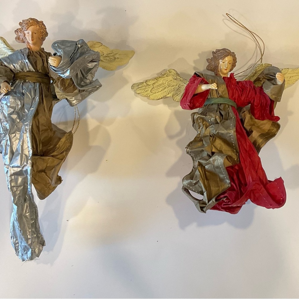 2 MID SIZE VINTAGE PAPER MACHE ANGELS